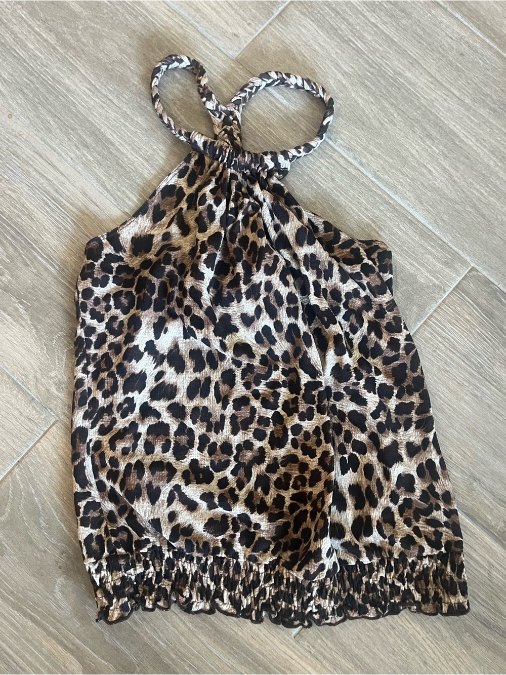 Leopard Print Halter Tank Top - Brown/Black